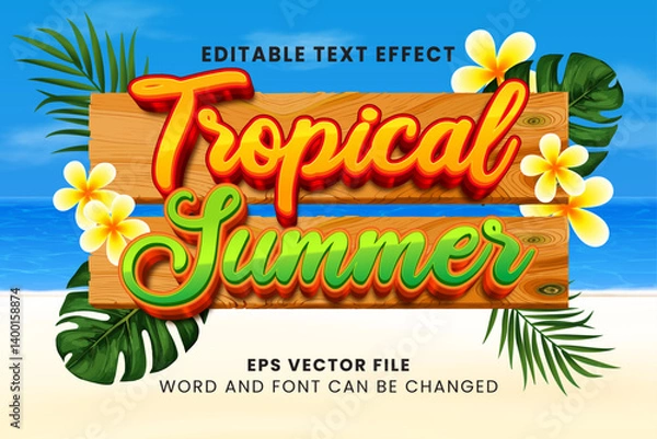 Fototapeta Tropical summer 3d colorful editable vector text effect