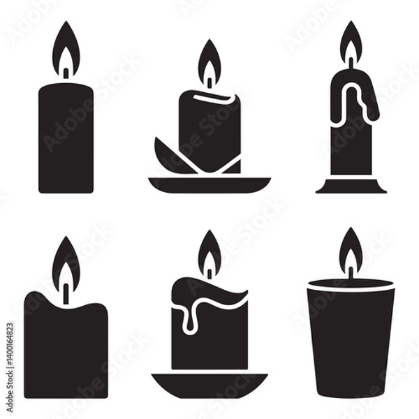 Fototapeta Set candle Vector Black silhouettes for religion commemorative and party. with white background