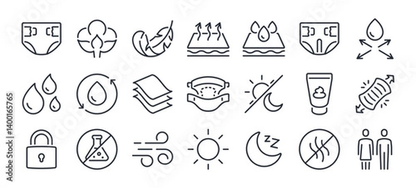 Fototapeta Diaper features editable stroke outline icons set isolated on white background flat vector illustration. Pixel perfect. 64 x 64.