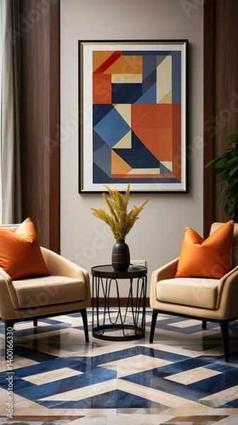 Fototapeta Mockup frame close up in modern living room interior, 3d render HD 8K mockup wallpaper Photographic Image