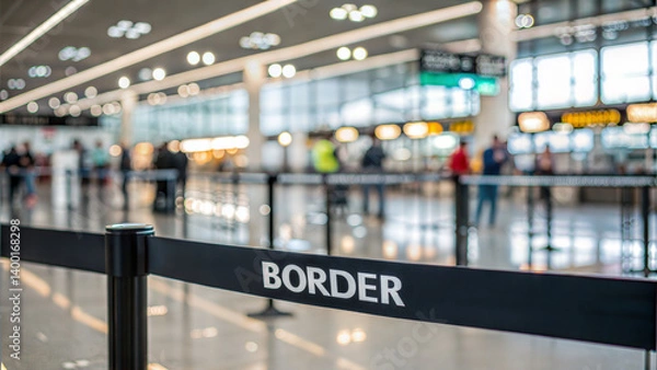 Fototapeta Border queue at airport with people in background