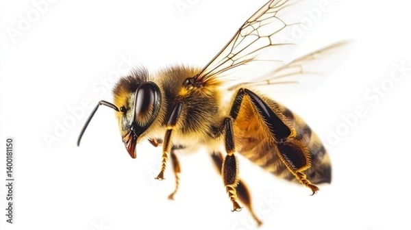 Fototapeta A realistic illustration of a bee, showcasing its detailed features including wings and fuzzy body.