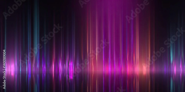 Fototapeta Misty neon fog and smoke, futuristic wavy pattern, glowing light shapes, abstract digital background, vibrant glow design