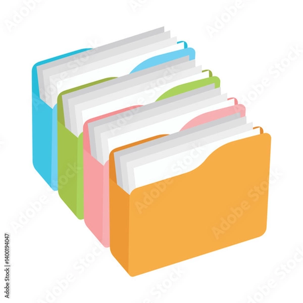 Fototapeta Vector illustration of folder on white background. Office or school stationery supplies.