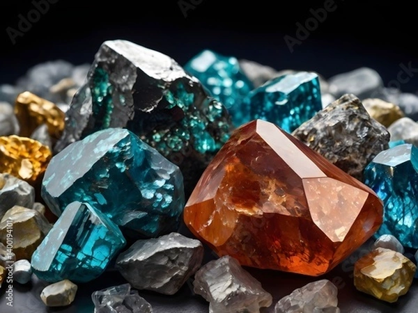 Obraz Shiny minerals symbolize rare earth elements deal, highlighting their economic and technological significance.
