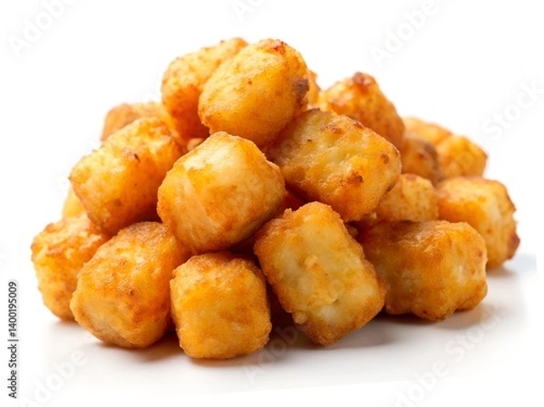 Fototapeta Golden Potato Delights: A mouthwatering close-up of crispy golden potato tots, piled high and ready to be enjoyed. This image is a feast for the eyes.