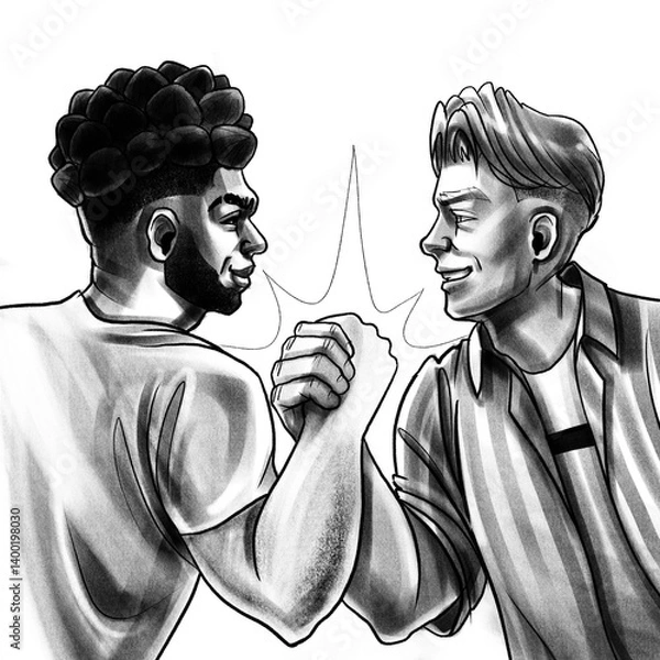 Obraz Two men of different ethnicities sharing a powerful handshake