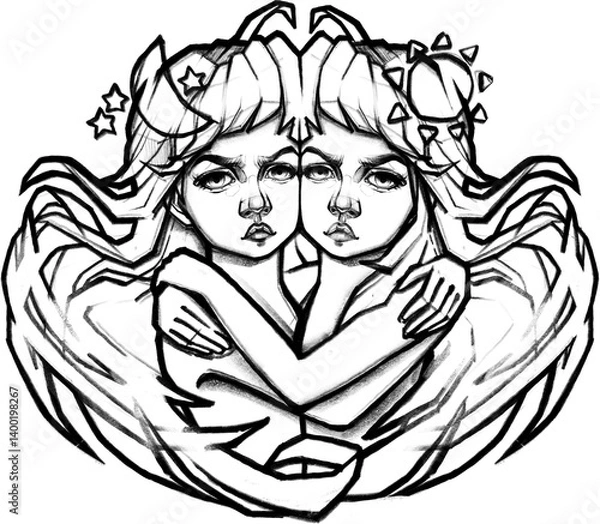 Obraz Two sisters symbolizing the sun and moon, light and dark, day and night