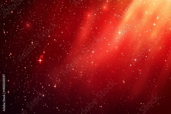 Fototapeta Celestial Red Background With Shimmering Stars and Sparkling Effects in Vibrant Colors