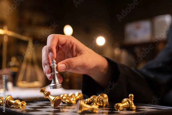 Fototapeta Success in business, like chess, demands planning, strategy, and smart tactics; leadership, attitude, and management define how you face each challenge and trade to hit your target.
