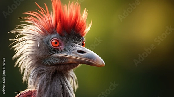 Fototapeta Exotic Bird With Fiery Red Crest and Piercing Eyes