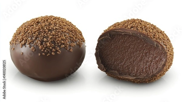 Obraz Dark chocolate truffle with a delicate cocoa powder coating, filled with rich chocolate ganache