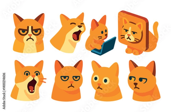 Fototapeta Expressive cat icons set: emotional collection in 3d style