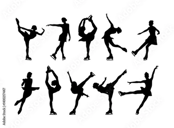 Obraz ice skating vector silhouette in different position