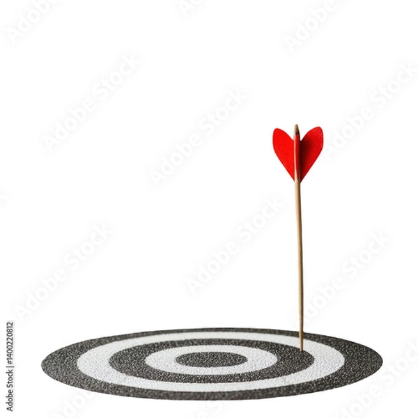 Fototapeta Red dart arrow hitting target center on white background business strategy goal achievement concept success marketing target objective focus achievement leadership competition challenge win winner