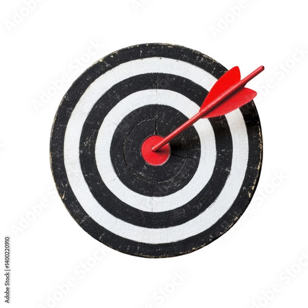 Fototapeta Target with red arrow in the center success accuracy goal achievement winning marketing strategy business concept isolated on white background with clipping path included