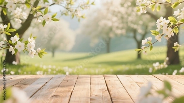 Fototapeta Spring Floral Background with Vibrant Blooming Flowers and Delicate Petals, Botanical Watercolor Design in Pastel Tones for Seasonal Branding, Wedding Invitations, and Nature-Inspired Digital Projects