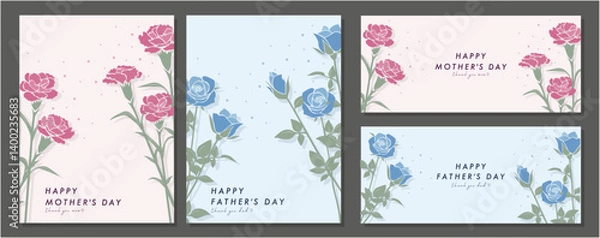 Fototapeta 母の日　父の日　素材セット　フレーム　背景　ベクターイラスト　カーネーション　