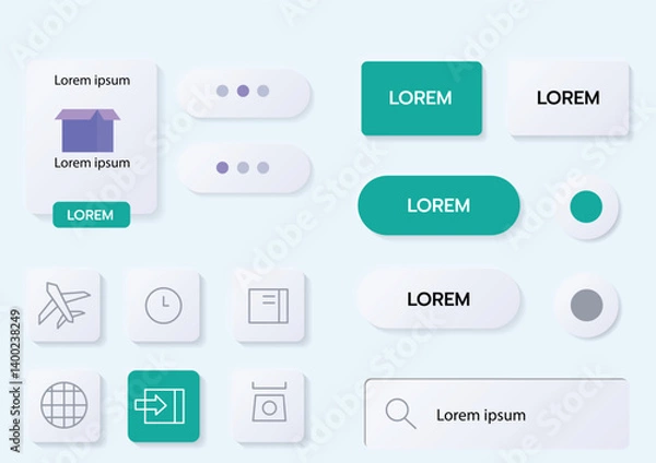 Fototapeta 3D Neumorphic Soft UI Design. 3D Bottons.
