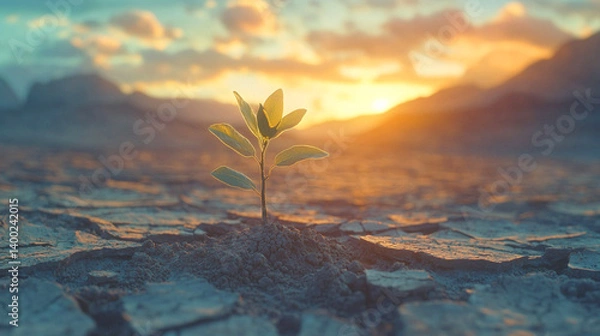 Obraz 乾いた大地に芽吹く若葉
