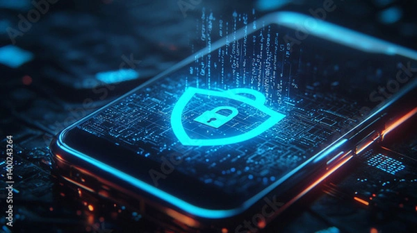 Obraz スマホ画面に表示されたセキュリティアイコン
