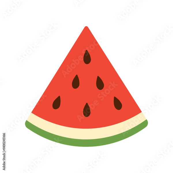Obraz A watermelon slice with green and red stripes. The slice is cut in half and has a few drops of water on it