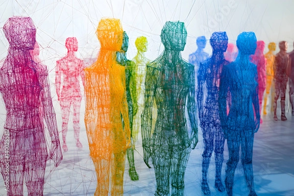 Fototapeta Colorful wireframe human figures in a white space