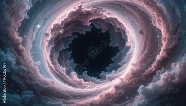 Fototapeta Celestial Vortex: Swirling Clouds of Pink and Blue Cosmic Dust.