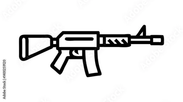Fototapeta Black and White Minimalist Machine Gun Icon in Line Art for Weaponry and Tactical Representations