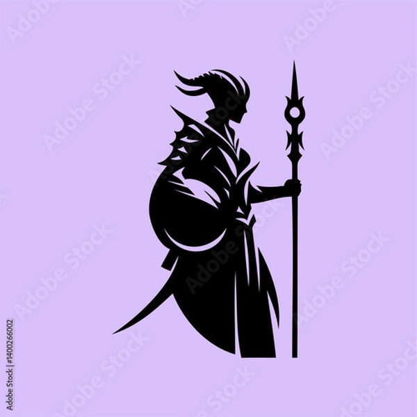 Fototapeta Dark Warrior Silhouette with Spear Vector