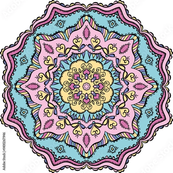Obraz Vector colored mandala with ethnic decorative elements. Patterned Design Element, Coloring book. Vector illustration.