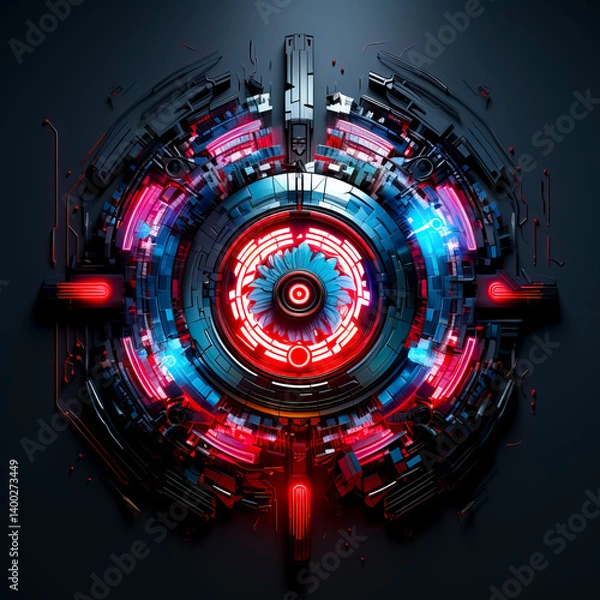Fototapeta .Futuristic Sci-Fi Mechanical Device with Red and Blue LED Lights