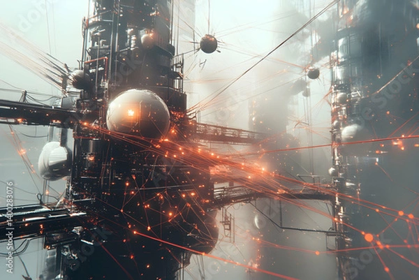 Obraz Complex futuristic structure with glowing elements