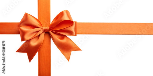 Obraz Large orange bow on the left side of a straight ribbon, isolated on a transparent background - ideal for banners or frames for Easter, Christmas, birthdays, gifts, Valentine's Day