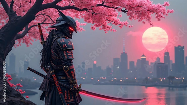 Obraz サイバー侍の立つ風景