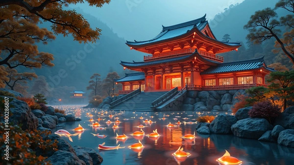 Obraz 灯魚舞う、静寂の寺