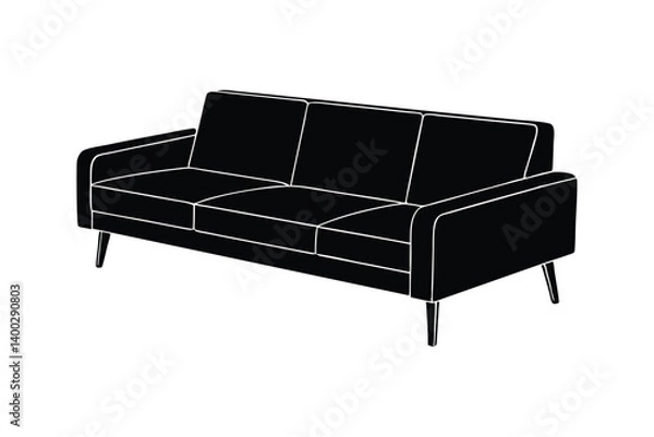 Fototapeta Silhouette illustration of a three-seat couch with a chaise lounge on the left side.eps