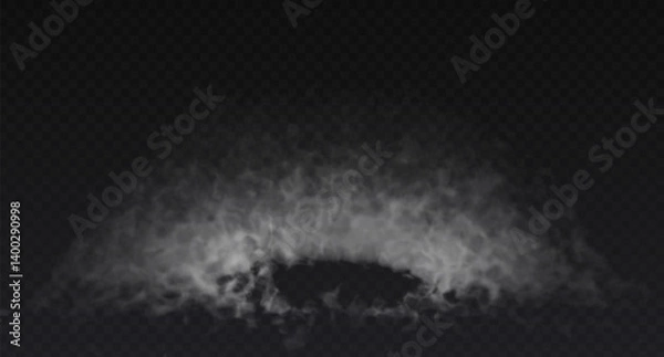 Fototapeta Smoke effect on transparent dark background. Fog gray cloud above the floor surface.