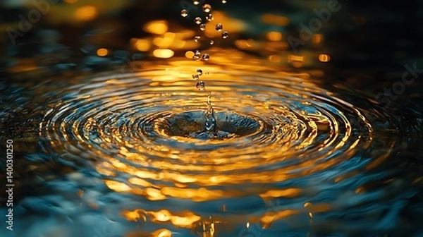 Fototapeta Circular ripples, expanding on a polished surface, soft overhead illumination, shallow depth of field.