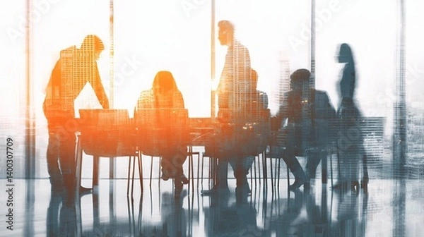 Fototapeta Business Team Collaboration in Modern Workspace Silhouette
