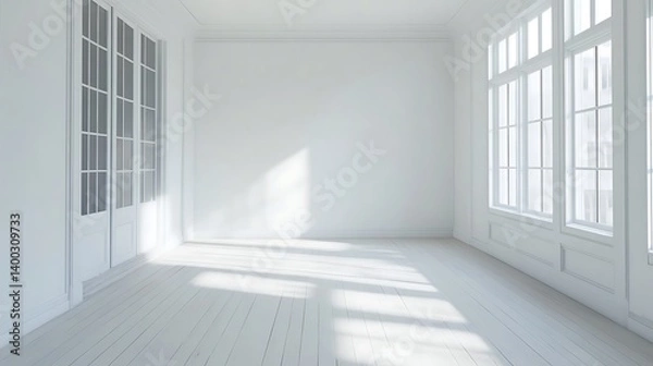 Obraz A sun-drenched, empty white room with classic details.