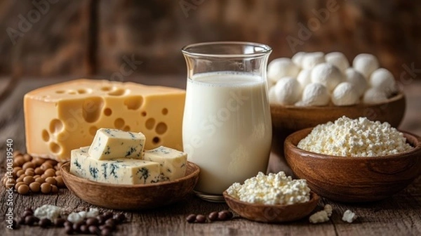 Fototapeta Global Dairy Delights: Celebrating World Milk with a Variety of Dairy Products from Around the Globe