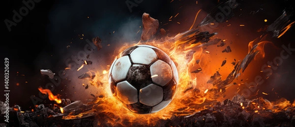 Fototapeta "Ignite the Game: Fiery Soccer Action"