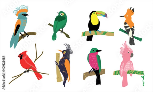 Obraz Set of exotic birds. Funny characters. Vector illustration. 