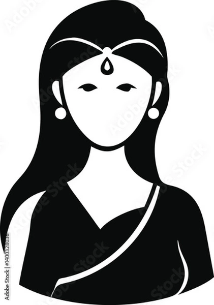 Fototapeta Indian Woman Silhouette Vector – Traditional Female Portrait in Saree Isolated on Transparent Background