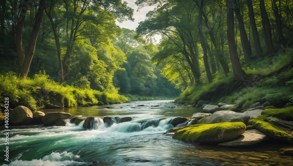 Obraz A picturesque creek in the forest flowing among trees