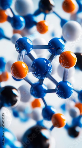 Obraz A molecular structure featuring a network of interconnected spheres representing atoms or molecules