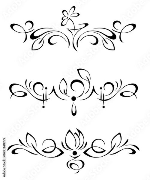 Fototapeta set of symmetrical decorative elements with abstract ornament; graphic design