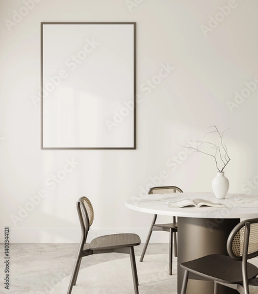 Fototapeta Modern Minimalist Dining Room with Round Table and Chairs