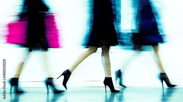 Fototapeta Abstract minimalistic background with women silhouettes walking. Postmodernism style